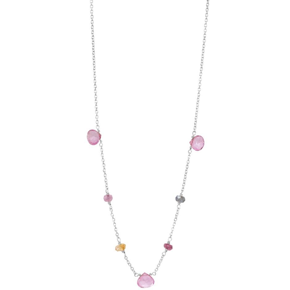 Sølv Halskæde Med Pink Turmalin Grøn Turmalin Pink Topas Citrin Længde 4245 Cm Rabinovich Design Smykker Til Kvinder