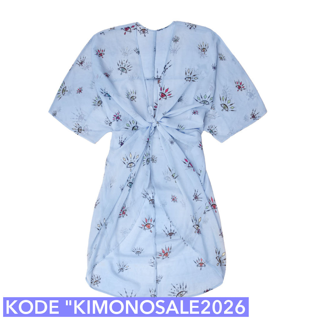 Lyseblå Kimono Breeze Med øje Mønster I Farver - One Size