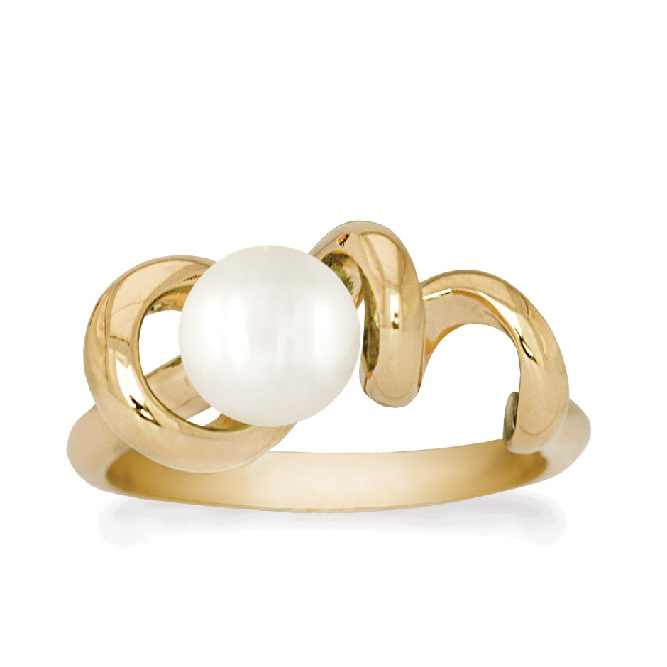 Rabinovich - Ring Med Hvid Perle Forgyldt - Soft Line - Størrelse 51