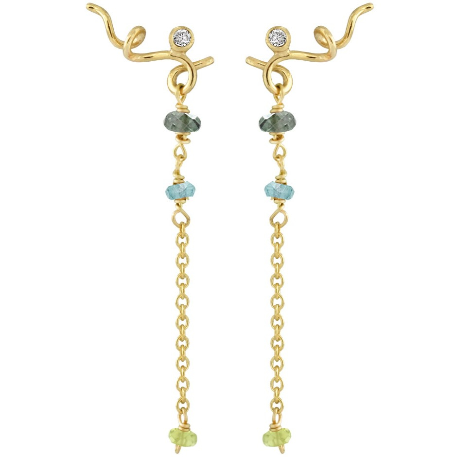 Rabinovich - Guld øreringe Smaragd Peridot Diamant - Sweet Twist