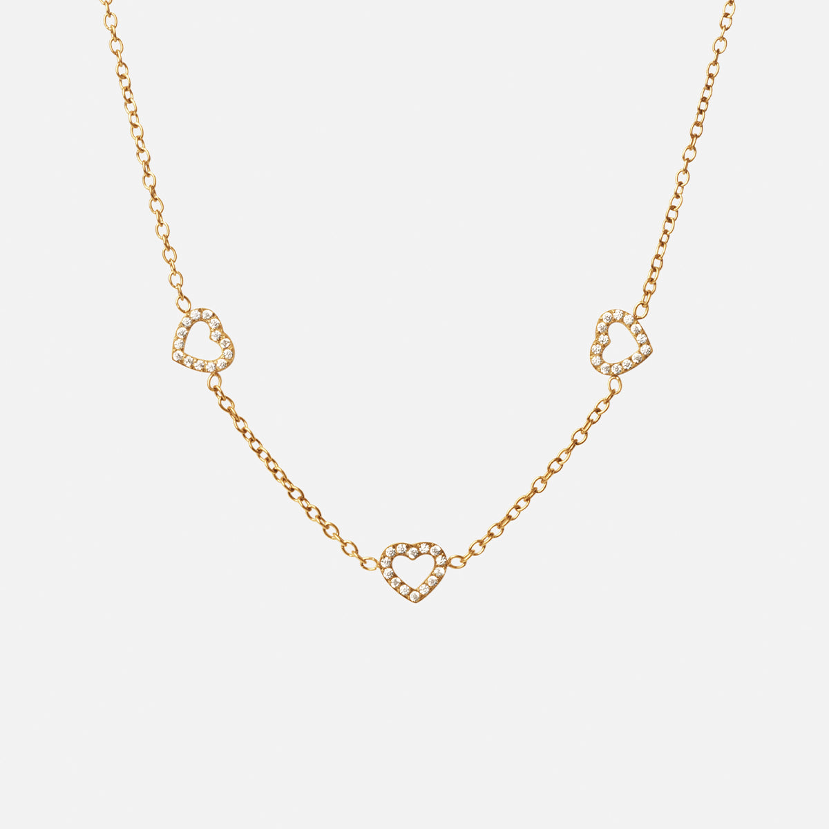 Heart Zirkon Trio Halskæde 18k Guldbelagt 8mm
