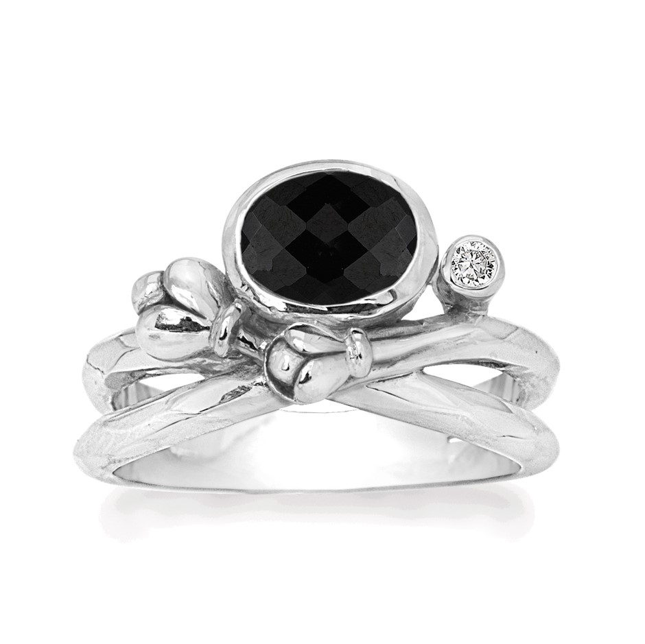 Rabinovich - Sølvring Med Sort Spinel - Flourish - Størrelse 53
