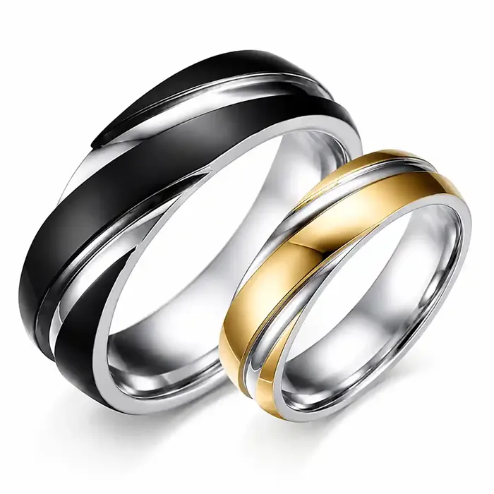 Sort Guld Parring Forlovelsesring I Rustfrit Stål
