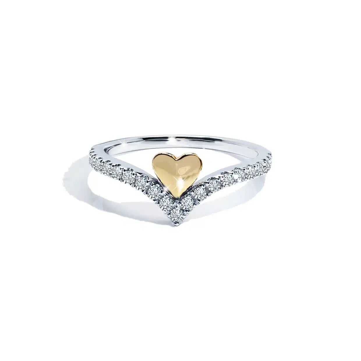 V-hjerte Alliancering Med Diamanter I Guld Og Hvidguld - 14k Guld 66
