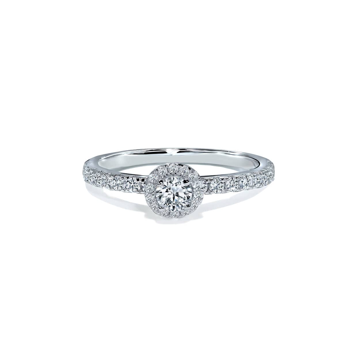 Klassisk Rund Halo Forlovelsesring I Hvidguld Med Diamantbånd - 14k Guld 66