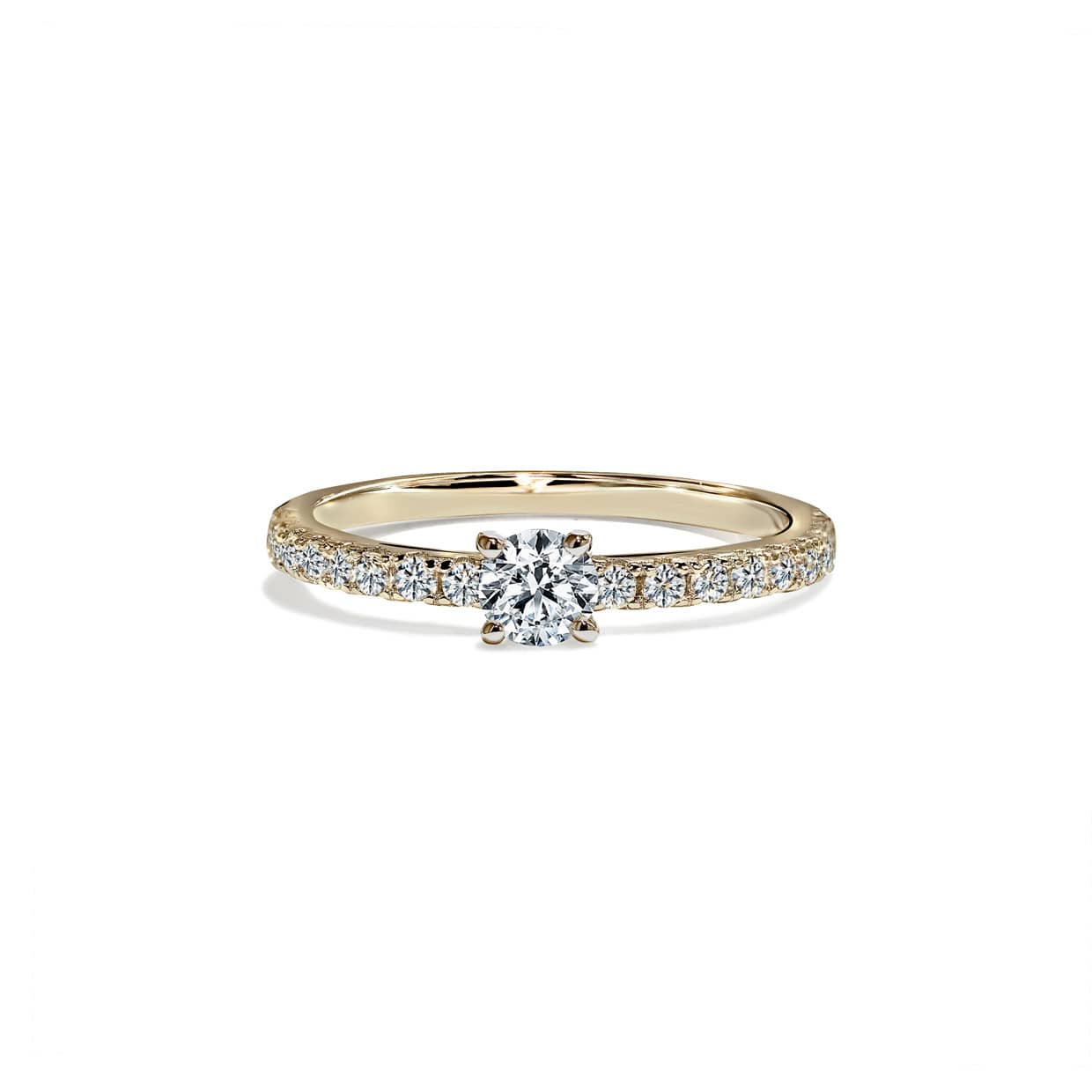 Capri Solitaire Forlovelsesring Med Rund Diamant Og Diamantbånd - 14k Guld 66