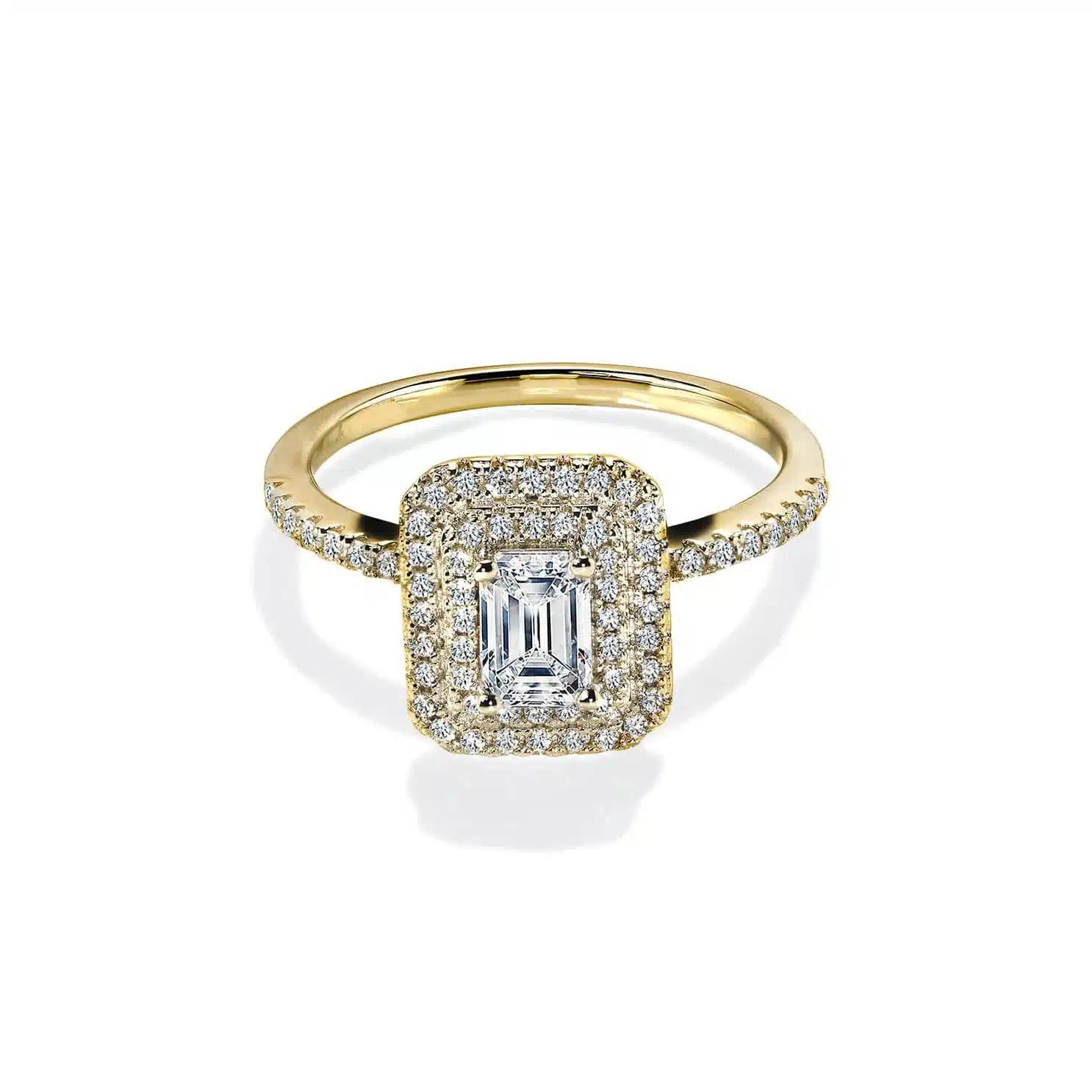Bloom Emerald Safir Guld Forlovelsesring Med Dobbelt Diamant Halo - 14k Guld 66