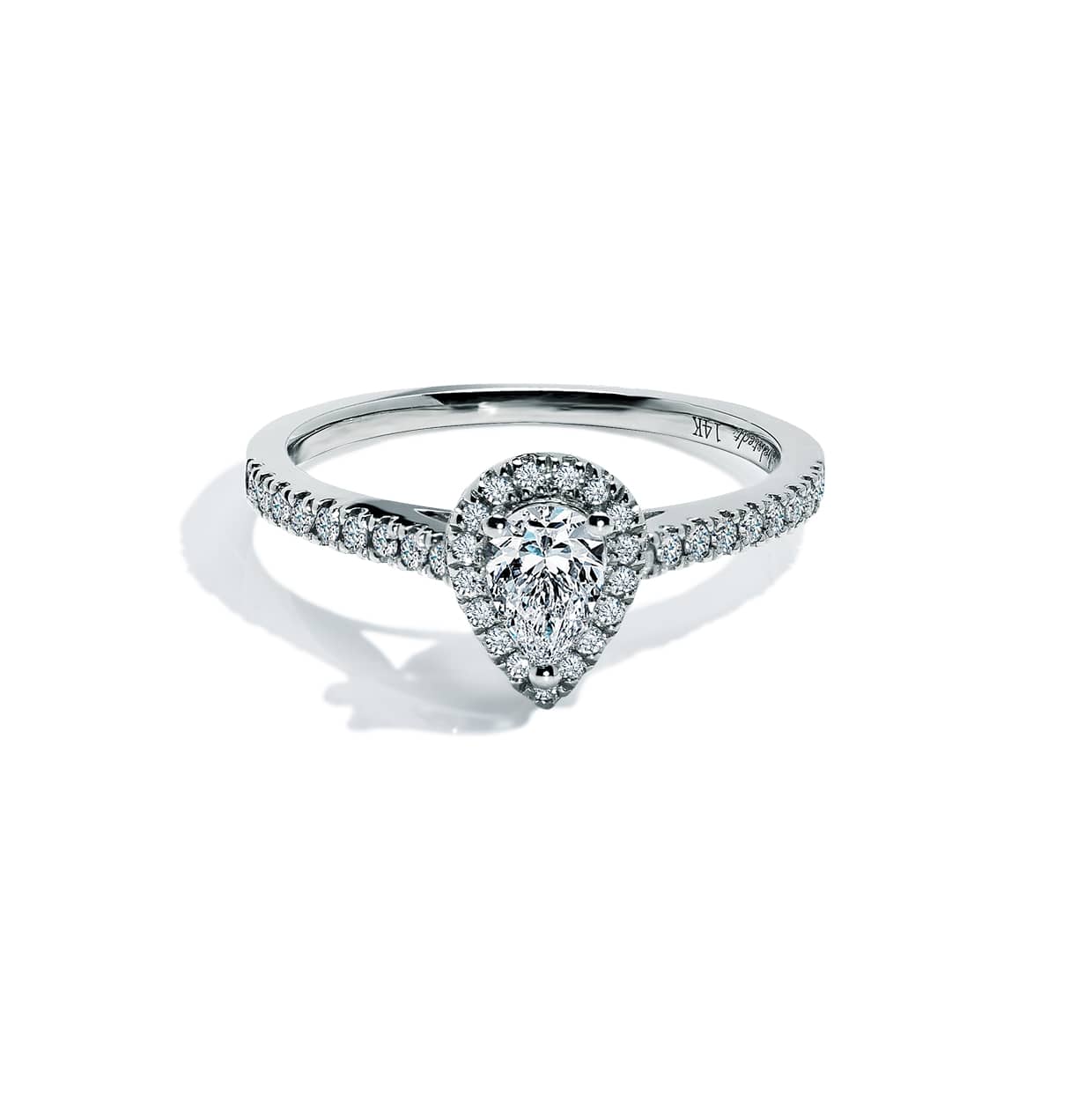 Capri Dimant Halo Forlovelsesring Med Hvid Pæreformet Safir - 14k Guld 66